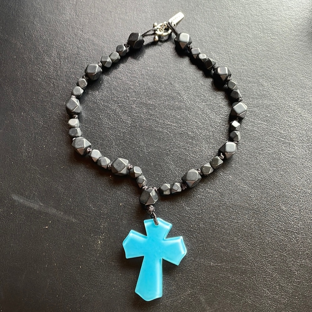 Zahara vintage bead and turquoise cross necklace